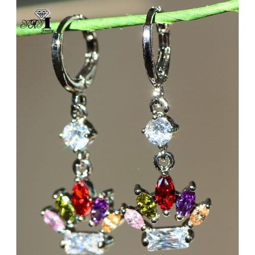 YaYI Jewelry Multi-Color Natural Moissanite Gemstones Zirconia Silver Color Wedding Party Hoop Ear Stud Precious Tassel Earrings