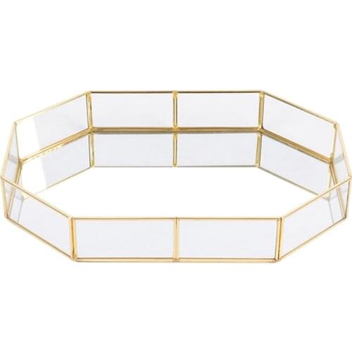 Nordic Style Glass Copper Geometry Storage Baskets Box Simplicity Style Home Organizer For Jewelry Necklace Dessert Plate
