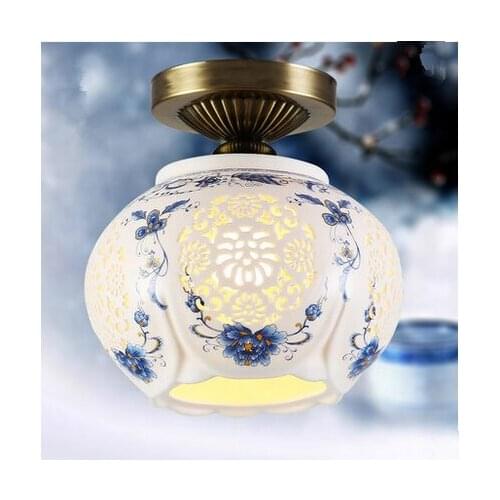 Chinese classical elegant white ceramic hollow hand-drawing ceiling lights E27 LED lamp for bar&corridor&porch&stairs ZLXDD060