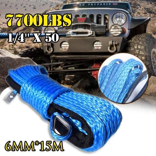 1/4" x 50' 7700LBs Synthetic Fiber Winch Line Cable Towing Rope With Sheath ATV UTV Blue Traction Rope Solid