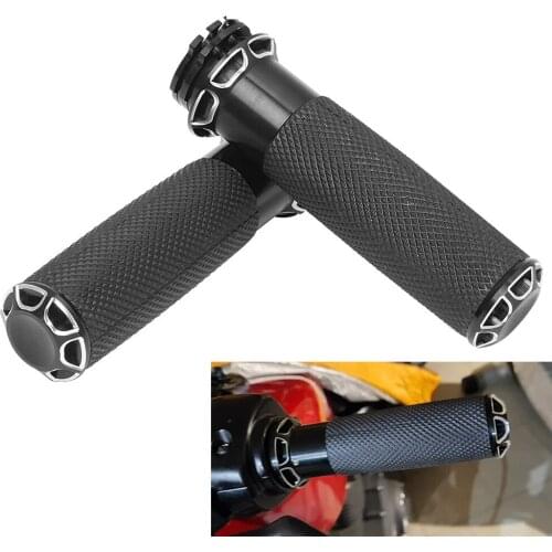 25mm Universal Motorcycle Handle Grips Black CNC Aluminum Rubber Handlebar Grip For Harley Sportster 883 1200 Touring Dyna