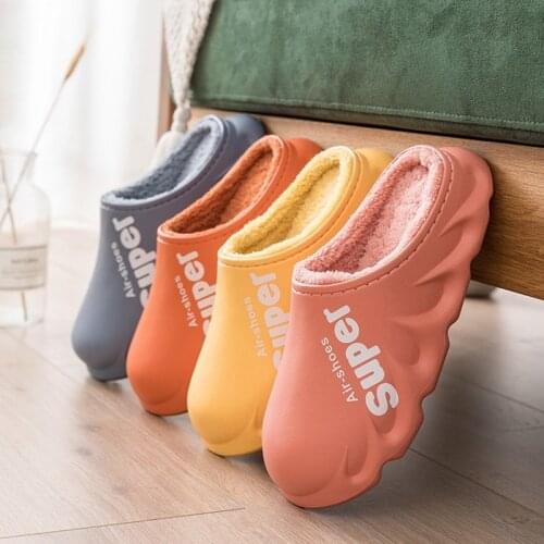 2021 New Waterproof Non-Slip Home Women Slippers Winter/Autumn Warm Indoor Cotton Men Couples Shoes Croc Charms Plush Brief