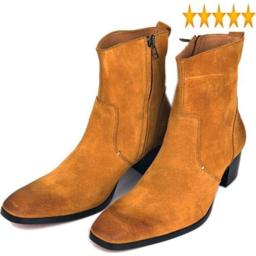 High Plus Size Heels 46 Genuine Leather Men Fashion Brand Pointed Toe Mid-Calf Cowboy Boots Casual Work Safety Booties