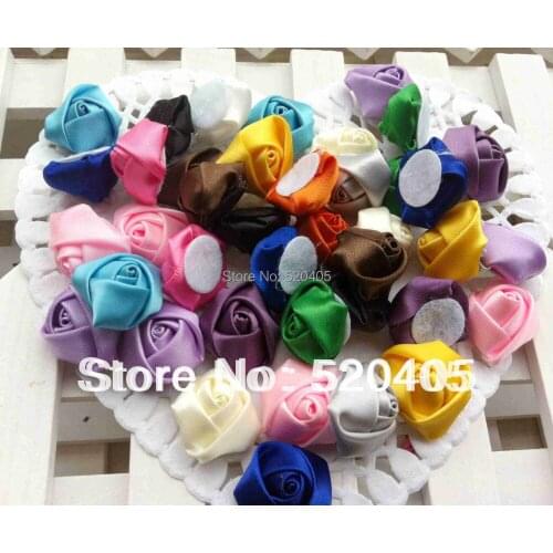 16 colors DIY Flower 100% Hair made Accessories Flower for girls hair band Fashion Ribbon Rose 0.9 Inch headwear 100PCS