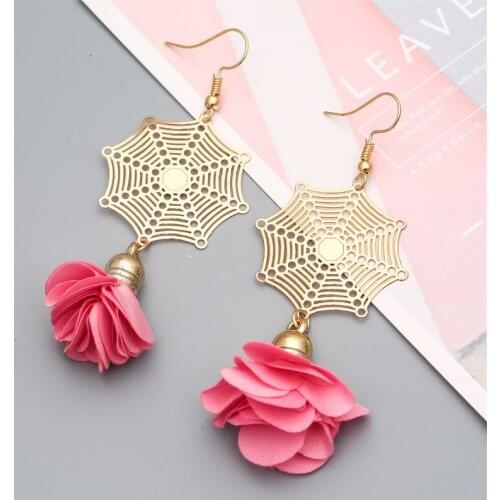 Hesiod Fashion Flower Spider Web Earrings for Women Red Pink Rose Flower Dangle Earrings Wedding