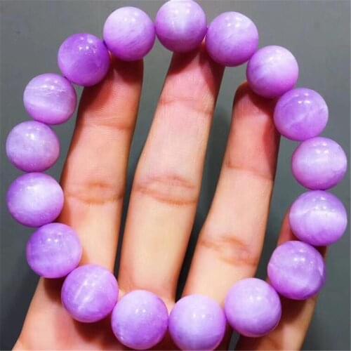 12mm Top Natural Purple Kunzite Bracelet For Woman Man Crystal Quartz Cat Eye Round Beads Healing Gemstone Stretch Strands AAAAA