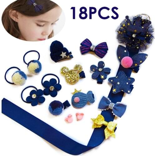 18 Piece Hair Clip Set Cute Kids Hair Accessories Girl Headwear Bow Flower Hairpins Hair Band Cartoon Elastic Headdress Gift