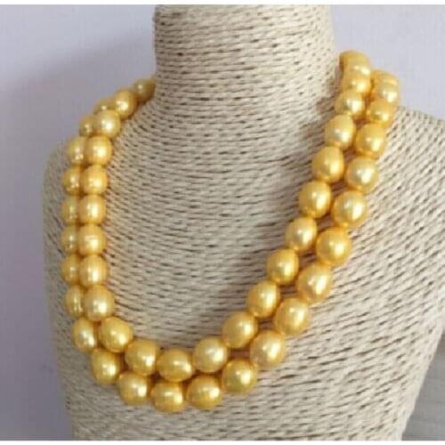 2 row 11-13MM NATURAL SOUTH SEA GOLD PEARL NECKLACE