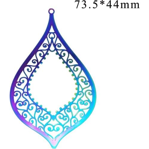 20pcs Free Shipping Stainless Steel Earring Pendants 73.5*44mm Rainbow Color Slight Jewelry Findings Making Charm