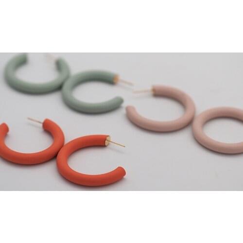 2021 Trendy Handmade Polymer Clay Earrings Single Color Sets Collection Hook Dangle Big Size Loop Earrings Studs