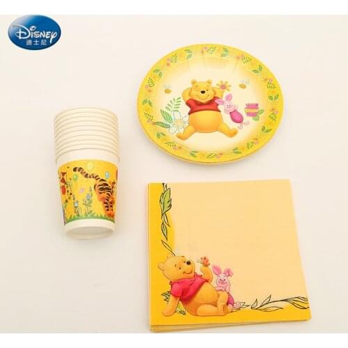34pcs/lot Disney Winnie the pooh birthday decorations Theme Party Supplies Set Plates Napkins Cups Kit for Kids Birthday Decor