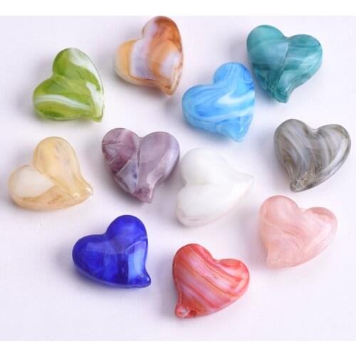 5pcs 18x15mm Crooked Heart Shape Lampwork Glass Loose Beads for DIY Crafts Jewelry Making Findings