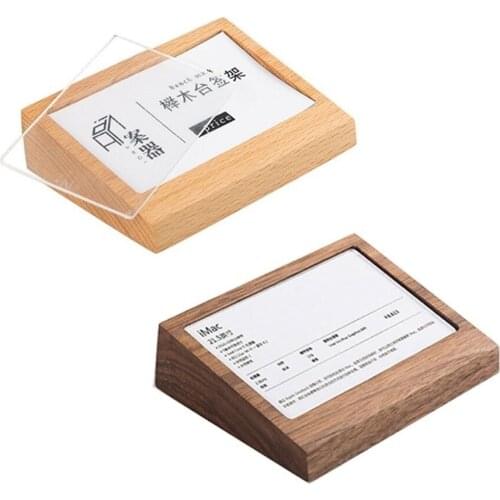 7.5x10cm Name Card Display Acrylic Panel Wooden Table Menu Sign Holder Stand Price Paper Tags Label Rack