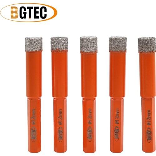 BGTEC 5pcs Hex Shank 12mm Vaccum Brazed Dry drilling drill bit diamond drill bits for ceramie tile granite diamond hole saw