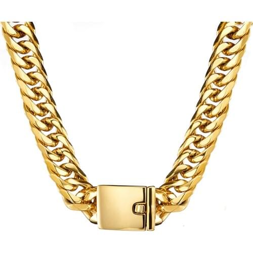 Perfect Gold Color Stainless Steel Curb Cuban Link Chain 7-40 Inches Custom Size Necklace Or Bracelet For Mens 16mm Jewelry