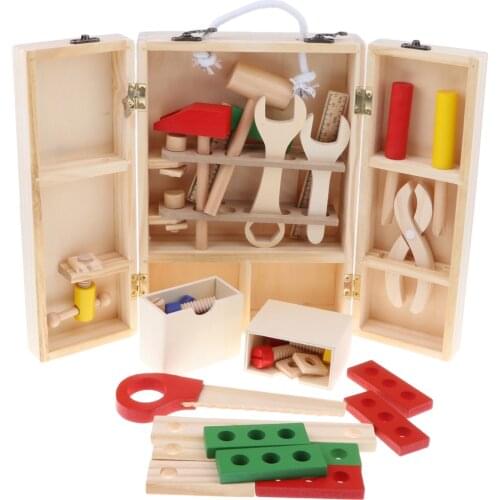 Kids Simulation Wooden Service Box Tool Repair Kit Funny Intelligence Toy