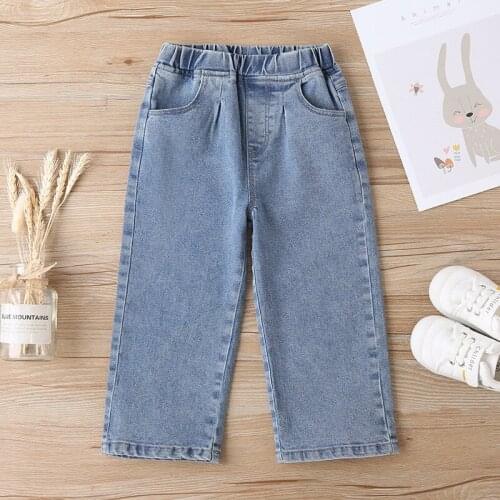 Childrens Pants 2021 Spring Autumn New Toddler Girls Jeans Korean Solid Wide Leg Denim Pants for Girls Kids Casual Loose Jeans