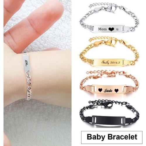 Custom Baby Bracelet, Engrave Name Bar Armband, Stainless Steel Bracelet for Boy Girls Kids Women, Family Newborn Gift