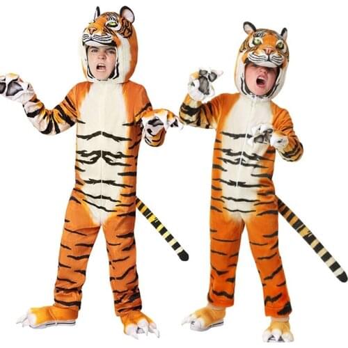 Baby Boys Girls Tiger Cartoon Animals Cosplay Costumes Kid Christmas Halloween Jumpsuit Hooded Winter Warm Party Set
