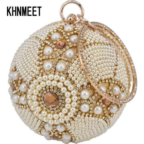 Design Gold ball Wristlets Bag Women Silver Beaded Pearl Mini Tote Handbag Chain Lady Wedding Bridal Evening Purse Clutch Bag