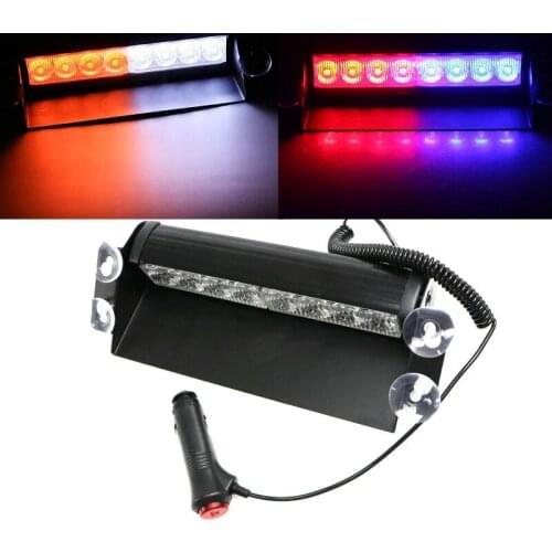 12v 8 led Police light bar Car Windshield sucker Day warning flash light 3 flashing pattern Auto truck Beacon strobe flasher