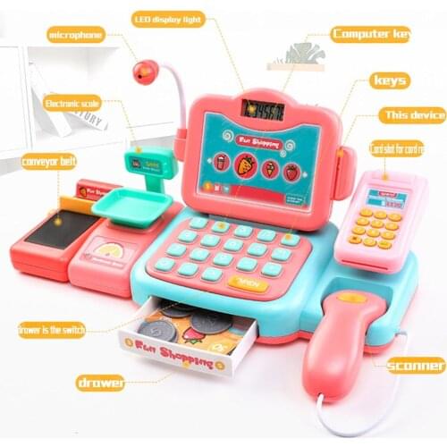 Electronic mini simulation supermarket cash register kit toy children checkout counter role play cashier girl toy gift