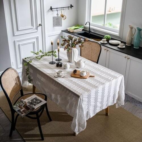 French Retro Dobby Table Cloth Polyester Solid Color Rectangle Table Cover Use for Home Party Outdoor Simple Desktop Cover