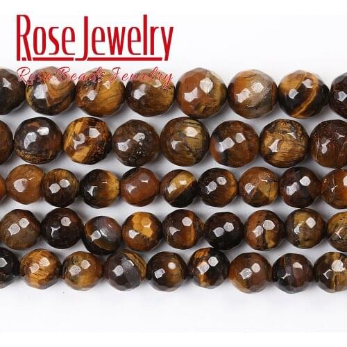 Natural Stone Faceted Yellow Tiger Eye Stone Beads For Jewelry Making Loose Beads 4 6 8 10 12MM 15" DIY Bracelet Accessories