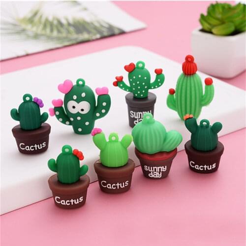 Julie Wang 6PCS Cartoon Cactus Charms Random Mixed Soft PVC Cactus Potted Plants Pendant Jewelry Making Accessory Decor