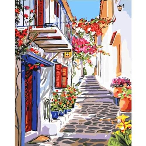Paints By Numbers Scenery Fresh town 40x50 60x75cm Pictures Oil Painting By Numbers Set Gift Coloring By Numbers Canvas Wall Set