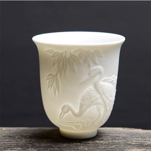 Ceramic Dragon Phoenix Teacup Zen Jade Porcelain Water Mug Creative Embossed Small Tea Bowl Birthday Gifts Master Cup Drinkware
