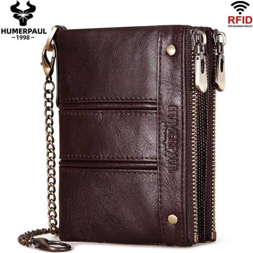 HUMERPAUL Men Wallet Genuine Leather Luxury Design Zipper Coin Pocket Short Male Purse Card Holder Rfid Money Bag Man Purses