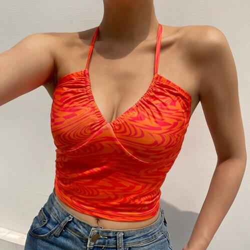 Red Crop Top y2k Ruched Halter Top V Neck Sexy Camis Beach Holiday Sweats Women Vintage Mini Vest Streetwear