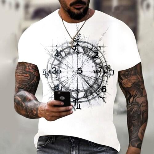 Summer sleeves hot sale fashion handsome mens compass 3D printing T-shirt summer hip-hop T-wind shirt short fashion stripes