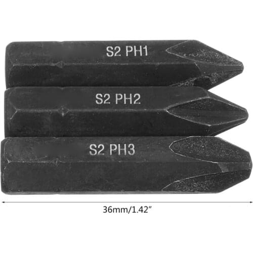 M89B Wear-resistant Cross Drill Bit S2 Alloy Steel Replaceable Hand Tools 8mm Magnetic Screwdriver Bits Black 3 Pieces