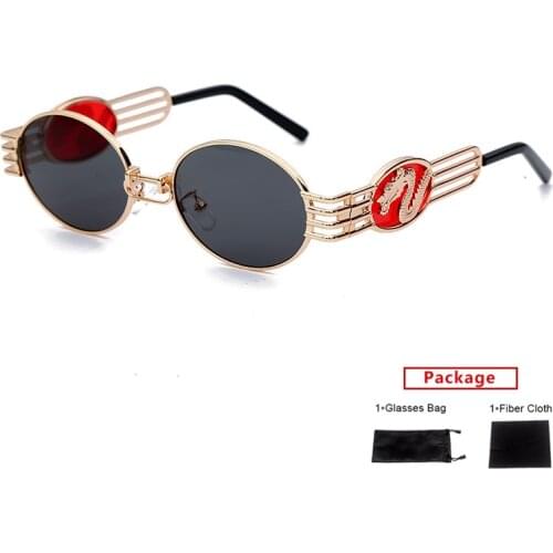 Mimiyou Alloy Oval Sunglasses Men Punk Chinese Dragon Sunglasses Women Mirror Sun Glasses Women Brand UV400 Eyeglasses Shades