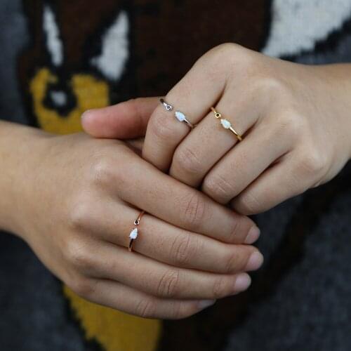 Minimal delicate tiny tear drop white fire opal cz open finger ring for women lovely girl dainty wedding party adjusted jewelry