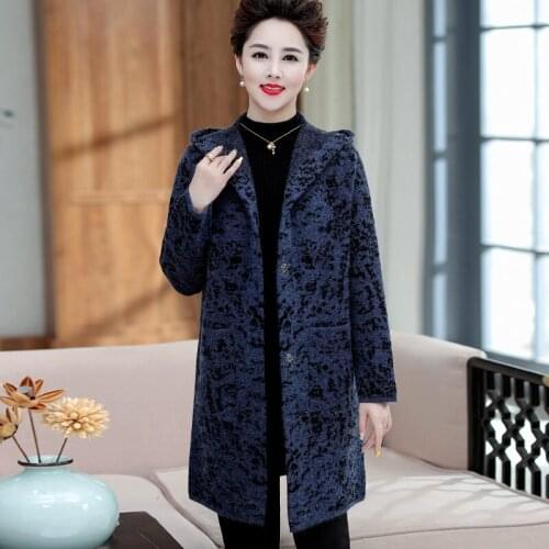 2019 New Mom Clothes Autumn and Wnter Jacket Long Windbreaker Fashion Plus Size 5XL Overcoat Womens Hooded Cashmere Coat f1624