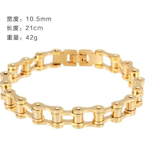 New Sale Bracelet Chain Sporty Stainless Steel Charming Gold Smooth Bike Motorcycle Chain Cool Mens Boys Bracelet Bangle