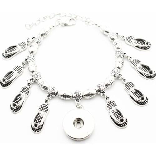 New Style 1pcs Metal Cross Bead Snap Bracelet Jewelry Slipper Dangle Charms Adjustable 18mm Snap Button Bracelet&Bangles