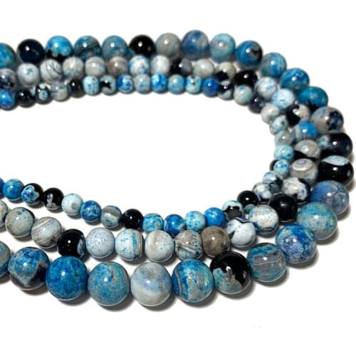 Wholesale Lake Blue Black Fire Agates Natural Round Stone Beads For Jewelry Making Diy Bracelet Necklace Handmade 6/8/10MM 15
