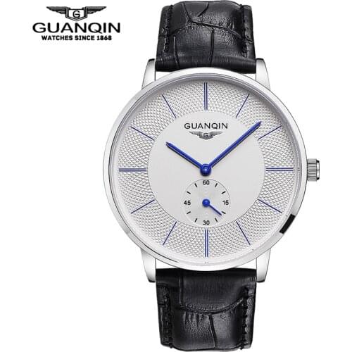 Original Big Dial GUANQIN Watch Men Luxury Brand Quartz Watch Fashion Business Casual Wristwatch Leather Male Watches Clock
