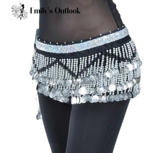 Cheap Belly Dance Hip Scarf 258 Silver Coins 150cm Dangling Coin Belt Profession Velvet Performance Skirt Hip Wrap Free Shipping