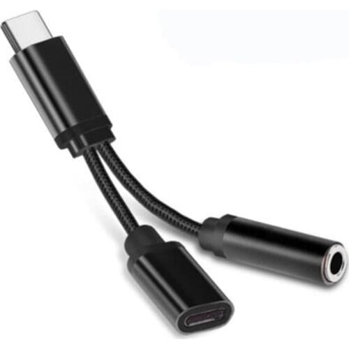Braided 2 In 1 Type C To 3.5mm Charger Aux Audio Charging Cable Adapter Splitter Headphone Jack For Huawei Xiaomi