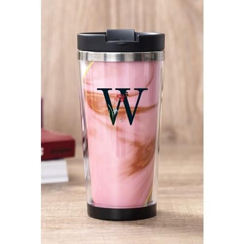 Gift Shop W Letter Pink Marble Thermos Cup