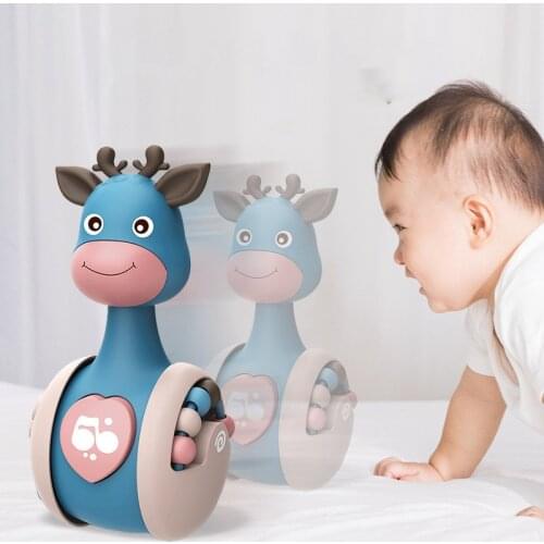 Sliding Deer Baby Tumbler Rattle Learning Education Toys Newborn Teether Infant Hand Bell Mobile Press Squeaky Roly-Poly Toy