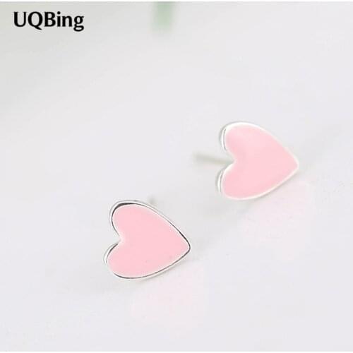 Korean Lucite Pink Heart Stud Earrings 925 Sterling Silver Stud Earrings Jewelry Pendientes Brincos Fashion Jewelry