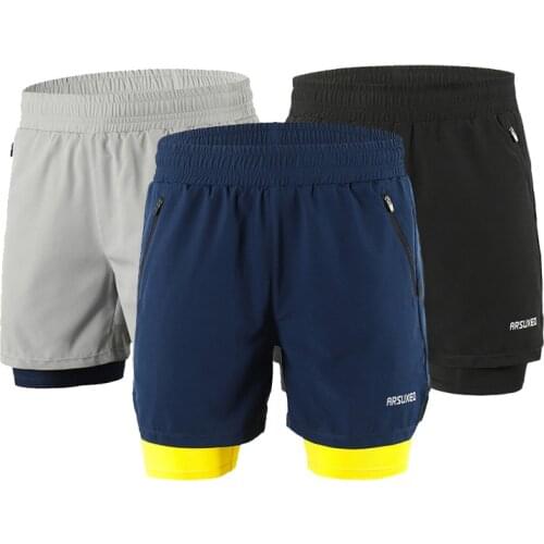 New Casual Shorts Men Quick Dry Double Layer Running Cycling Shorts With Zipper Phone Pocket Trainning Jogging Trousers 3XL