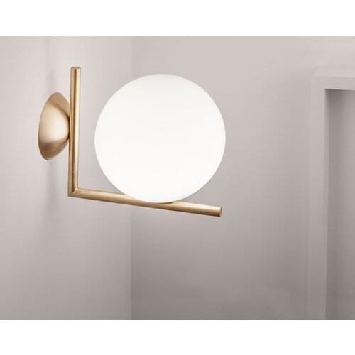 Modern Creative Metal Silver / Golden Plating Wall Sconce with LED E27 White Frosted Glass Ball Shade Wall Lamp for Passage