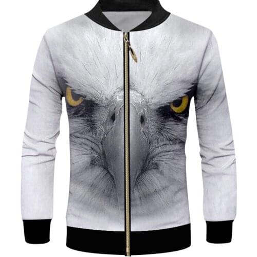 UJWI Man New Spring Coat 3D Printed Sharp-Mouthed Eagle Oversized 5XL 6XL Ferocious Animal Pattern Zip Jacket